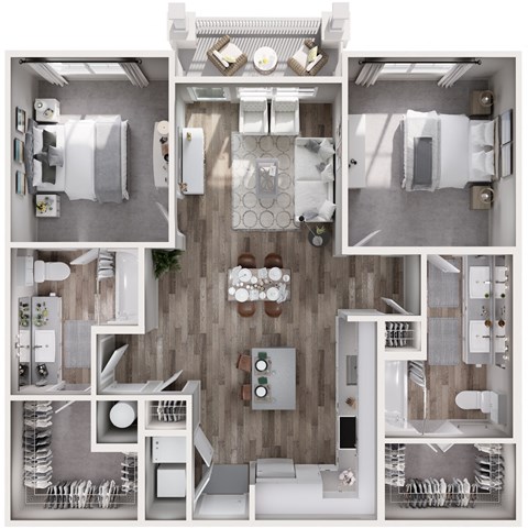Floor plan for 2 beds, 2 baths, 1096 sqft